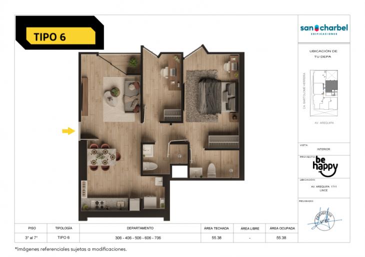 Plano del modelo TIPO 6 del proyecto Be Happy en Lince