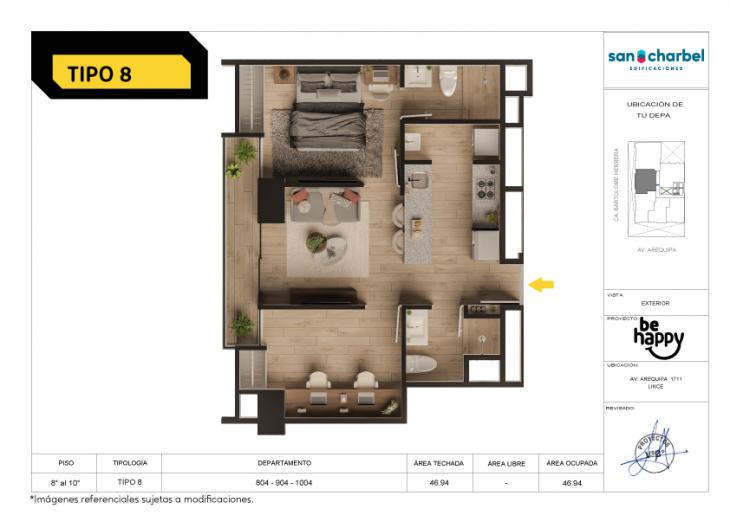 Plano del modelo TIPO 8 del proyecto Be Happy en Lince