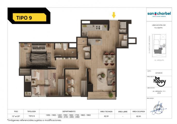 Plano del modelo TIPO 9 del proyecto Be Happy en Lince