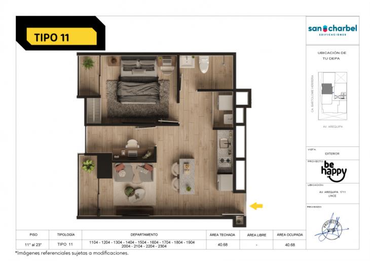 Plano del modelo TIPO 11 del proyecto Be Happy en Lince