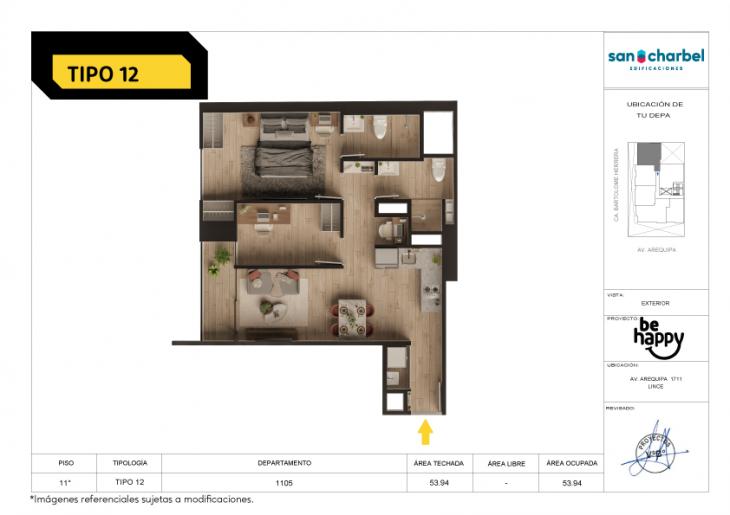 Plano del modelo TIPO 12 del proyecto Be Happy en Lince