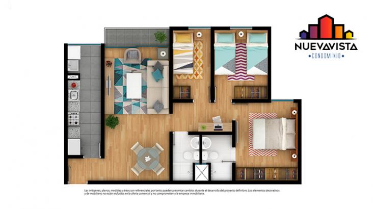Plano del modelo A del proyecto Nuevavista Condominio Edificio 10 en Bellavista