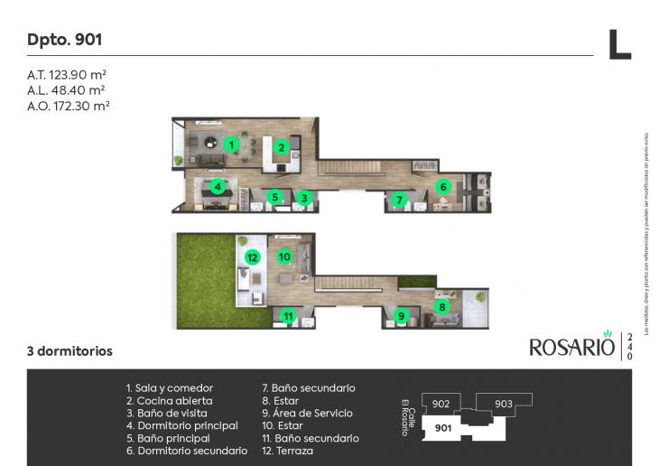 Plano del modelo 901 del proyecto Rosario 240 en Miraflores