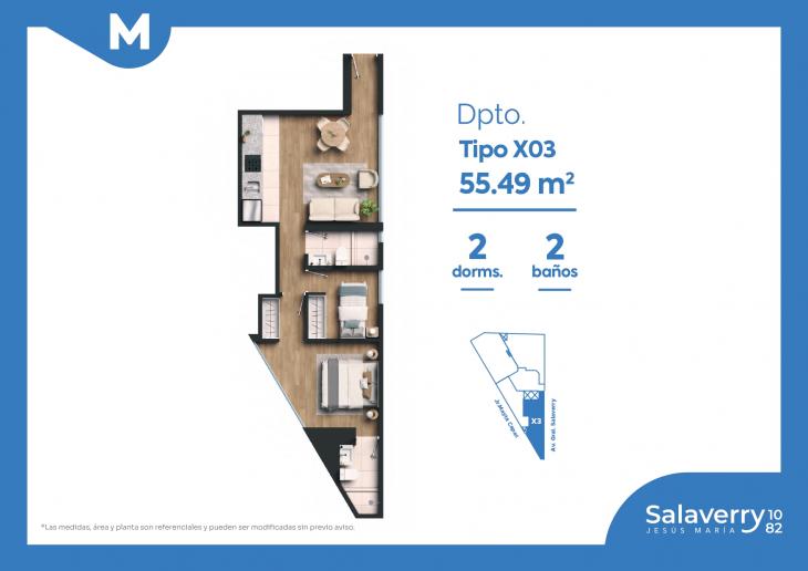 Plano del modelo T3 del proyecto Salaverry en Jesus Maria