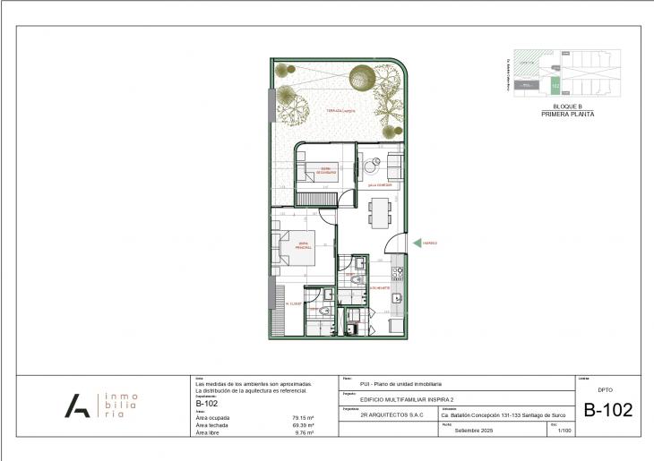Plano del modelo B-102 del proyecto Inspira 2 en Santiago De Surco