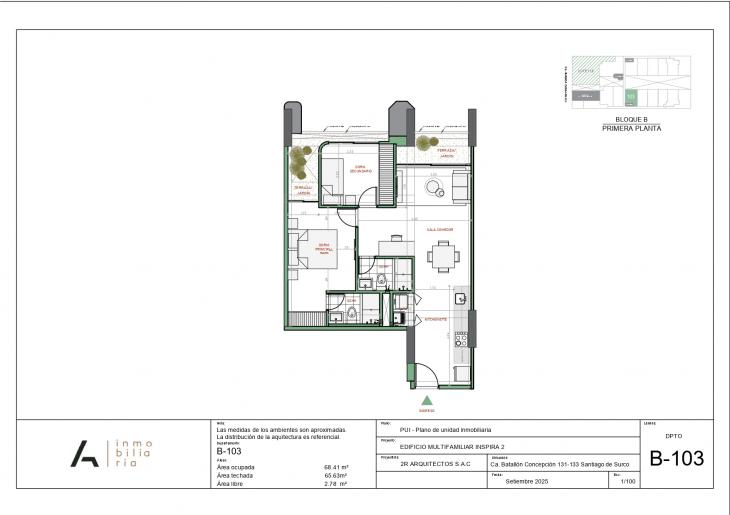 Plano del modelo B-103 del proyecto Inspira 2 en Santiago De Surco