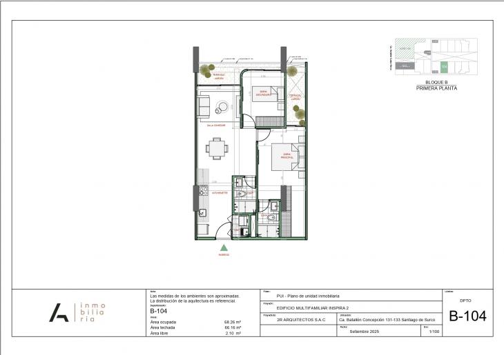 Plano del modelo B-104 del proyecto Inspira 2 en Santiago De Surco