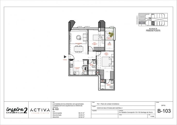 Plano del modelo B-103 del proyecto Inspira 2 en Santiago De Surco