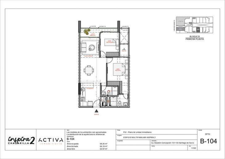 Plano del modelo B-104 del proyecto Inspira 2 en Santiago De Surco