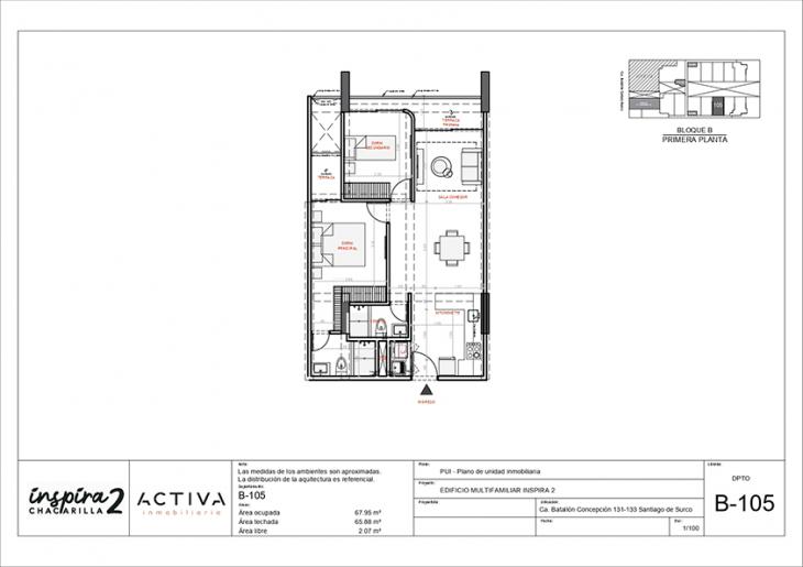 Plano del modelo B-105 del proyecto Inspira 2 en Santiago De Surco