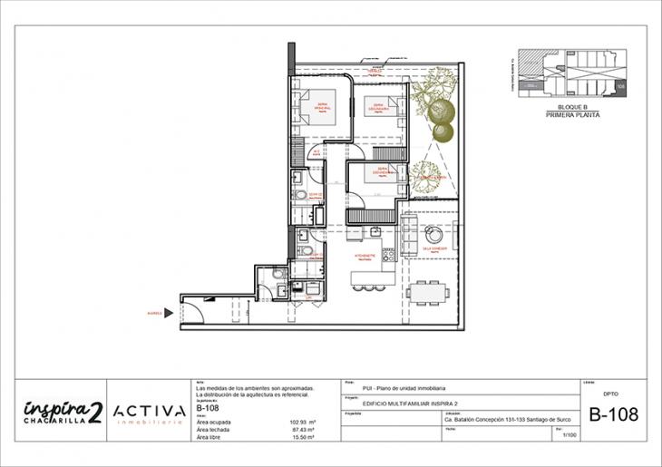 Plano del modelo B-108 del proyecto Inspira 2 en Santiago De Surco