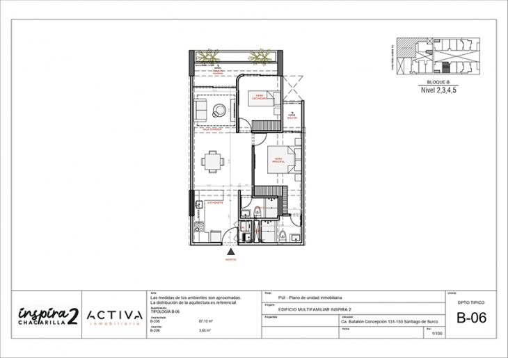 Plano del modelo B-206 del proyecto Inspira 2 en Santiago De Surco