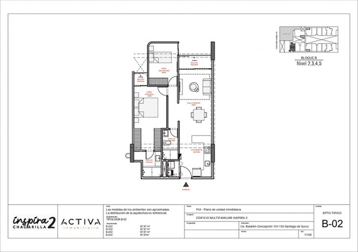 Plano del modelo B-302 del proyecto Inspira 2 en Santiago De Surco