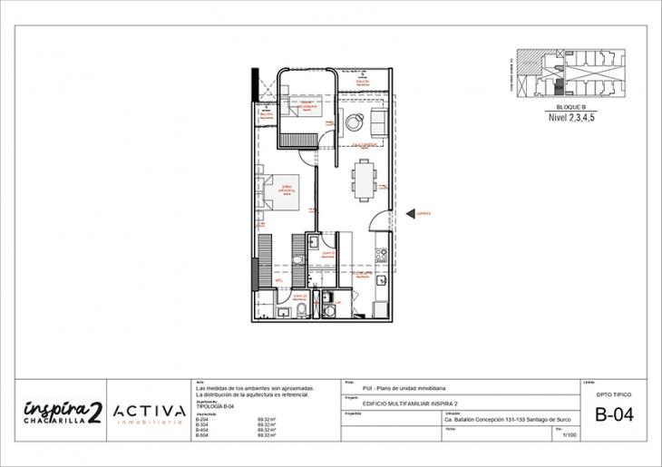 Plano del modelo B-304 del proyecto Inspira 2 en Santiago De Surco