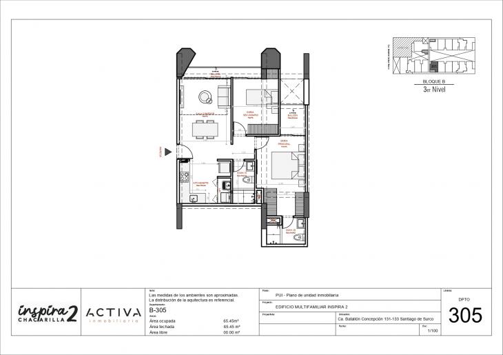 Plano del modelo B-305 del proyecto Inspira 2 en Santiago De Surco