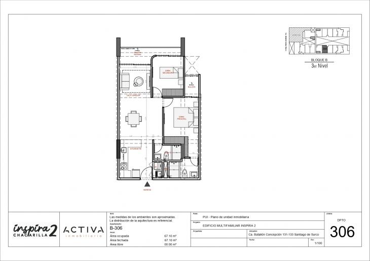 Plano del modelo B-306 del proyecto Inspira 2 en Santiago De Surco