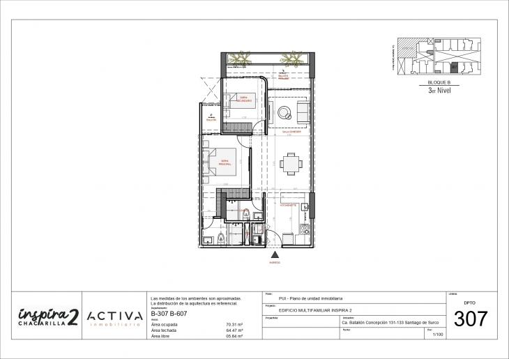 Plano del modelo B-307 del proyecto Inspira 2 en Santiago De Surco