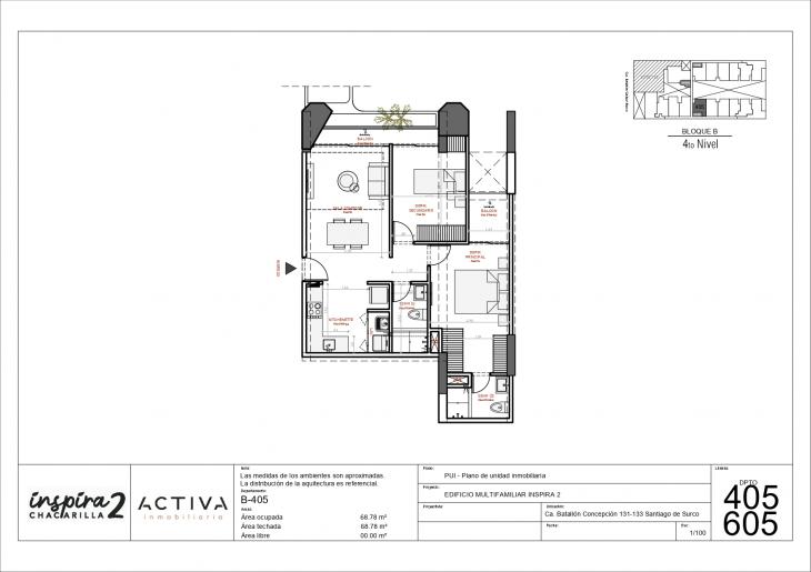 Plano del modelo B-405 del proyecto Inspira 2 en Santiago De Surco