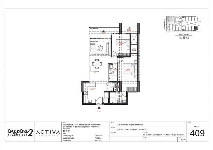 Plano del modelo B-409 del proyecto Inspira 2 en Santiago De Surco