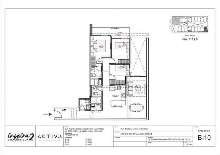 Plano del modelo B-310 del proyecto Inspira 2 en Santiago De Surco