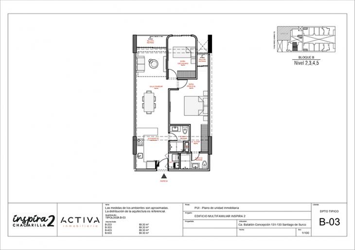 Plano del modelo B-503 del proyecto Inspira 2 en Santiago De Surco