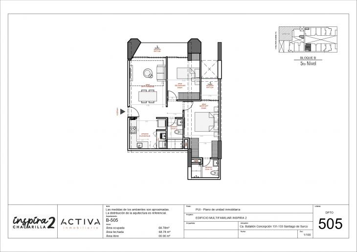 Plano del modelo B-505 del proyecto Inspira 2 en Santiago De Surco