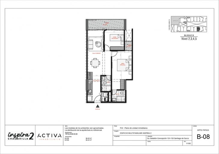 Plano del modelo B-508 del proyecto Inspira 2 en Santiago De Surco