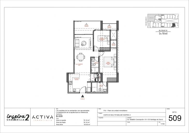 Plano del modelo B-509 del proyecto Inspira 2 en Santiago De Surco