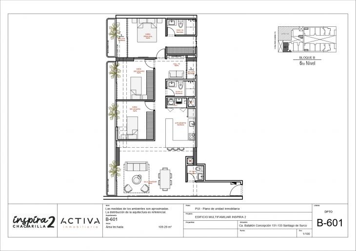 Plano del modelo B-601 del proyecto Inspira 2 en Santiago De Surco