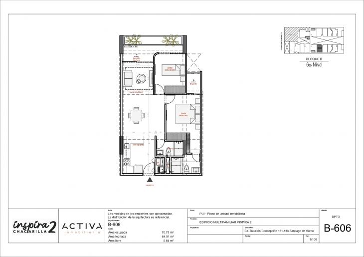 Plano del modelo B-606 del proyecto Inspira 2 en Santiago De Surco