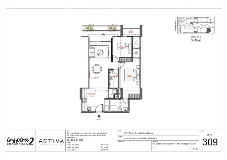 Plano del modelo B-609 del proyecto Inspira 2 en Santiago De Surco