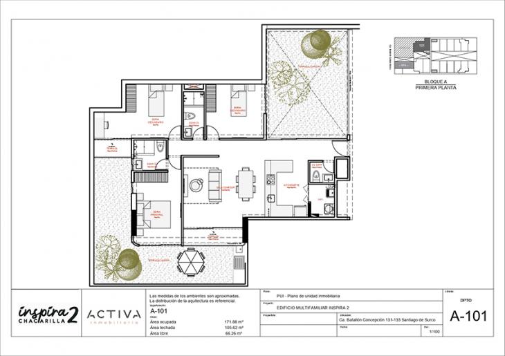 Plano del modelo A-101 del proyecto Inspira 2 en Santiago De Surco
