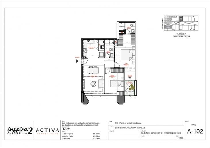Plano del modelo A-102 del proyecto Inspira 2 en Santiago De Surco