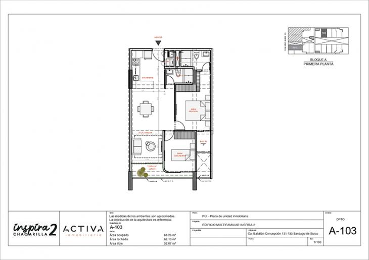 Plano del modelo A-103 del proyecto Inspira 2 en Santiago De Surco