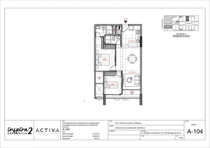 Plano del modelo A-104 del proyecto Inspira 2 en Santiago De Surco