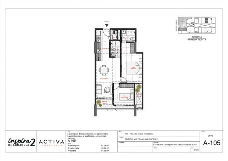 Plano del modelo A-105 del proyecto Inspira 2 en Santiago De Surco