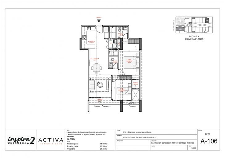 Plano del modelo A-106 del proyecto Inspira 2 en Santiago De Surco