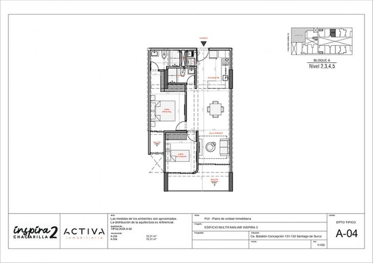 Plano del modelo A-204 del proyecto Inspira 2 en Santiago De Surco