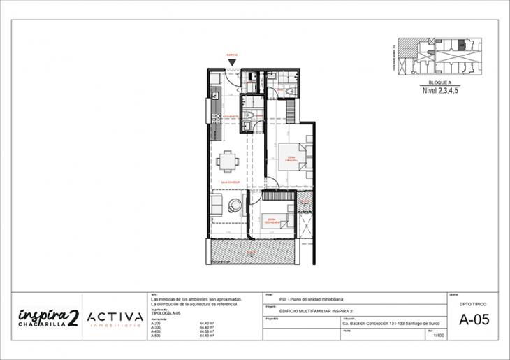 Plano del modelo A-205 del proyecto Inspira 2 en Santiago De Surco