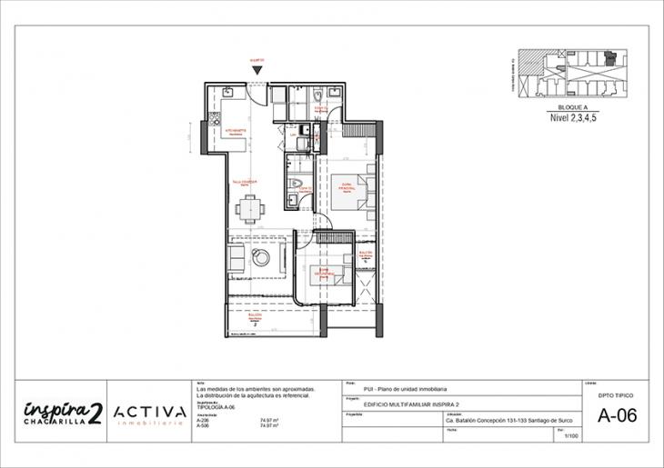 Plano del modelo A-206 del proyecto Inspira 2 en Santiago De Surco