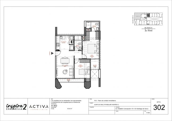 Plano del modelo A-302 del proyecto Inspira 2 en Santiago De Surco