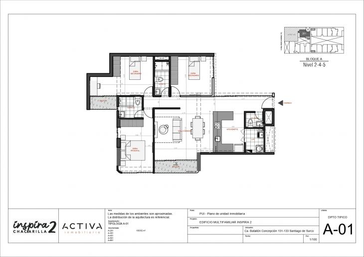 Plano del modelo A-201 del proyecto Inspira 2 en Santiago De Surco