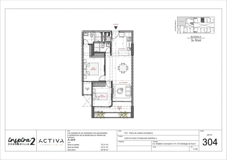 Plano del modelo A-304 del proyecto Inspira 2 en Santiago De Surco