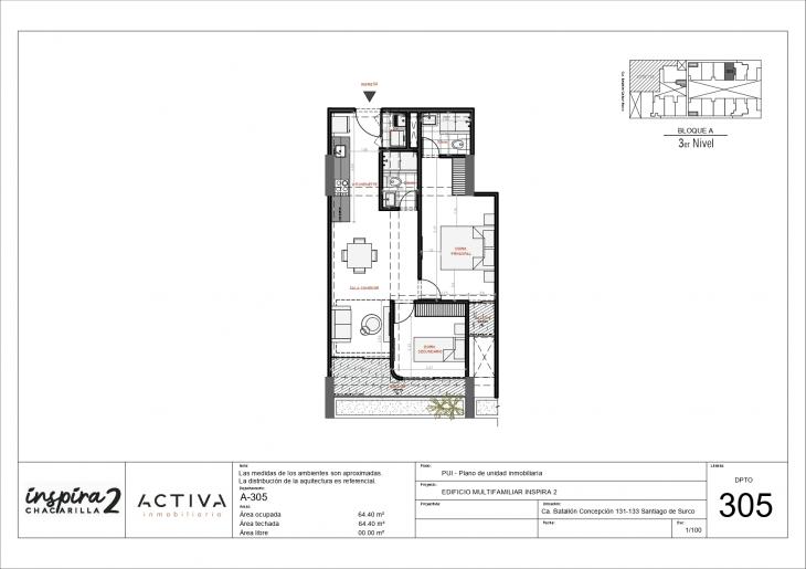 Plano del modelo A-305 del proyecto Inspira 2 en Santiago De Surco