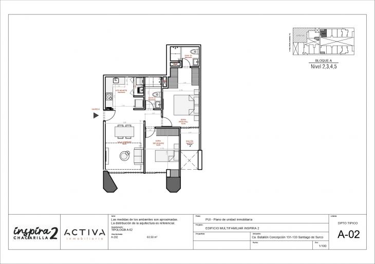 Plano del modelo A-202 del proyecto Inspira 2 en Santiago De Surco