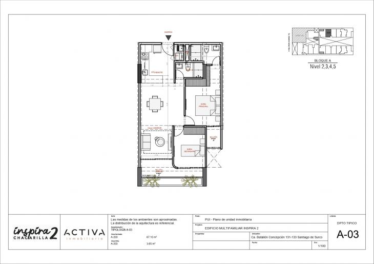 Plano del modelo A-203 del proyecto Inspira 2 en Santiago De Surco