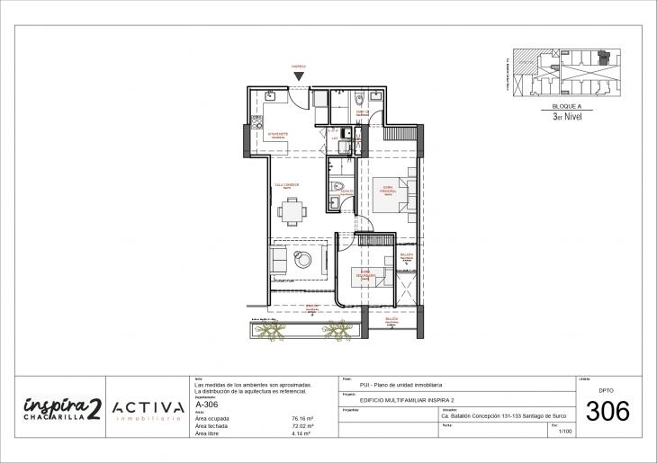 Plano del modelo A-306 del proyecto Inspira 2 en Santiago De Surco