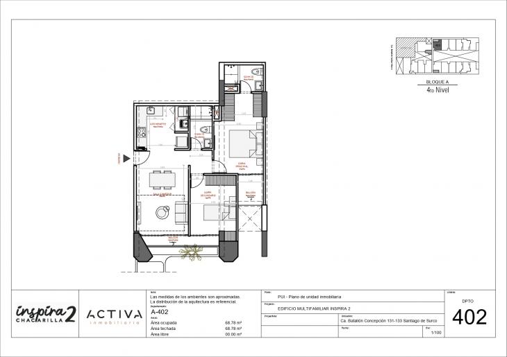 Plano del modelo A-402 del proyecto Inspira 2 en Santiago De Surco