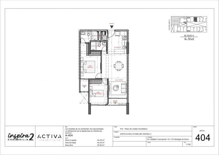 Plano del modelo A-404 del proyecto Inspira 2 en Santiago De Surco