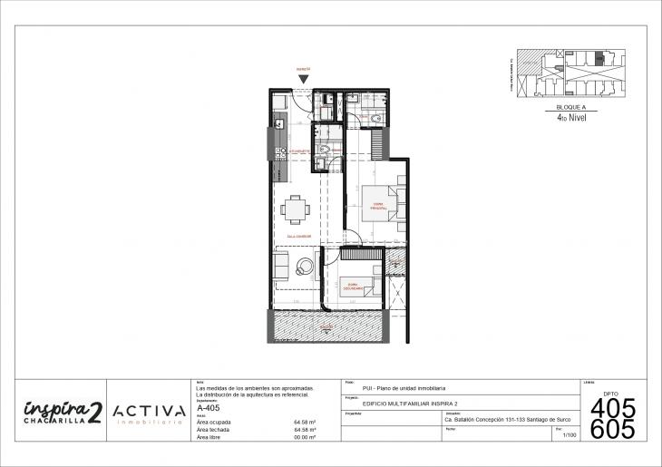 Plano del modelo A-405 del proyecto Inspira 2 en Santiago De Surco